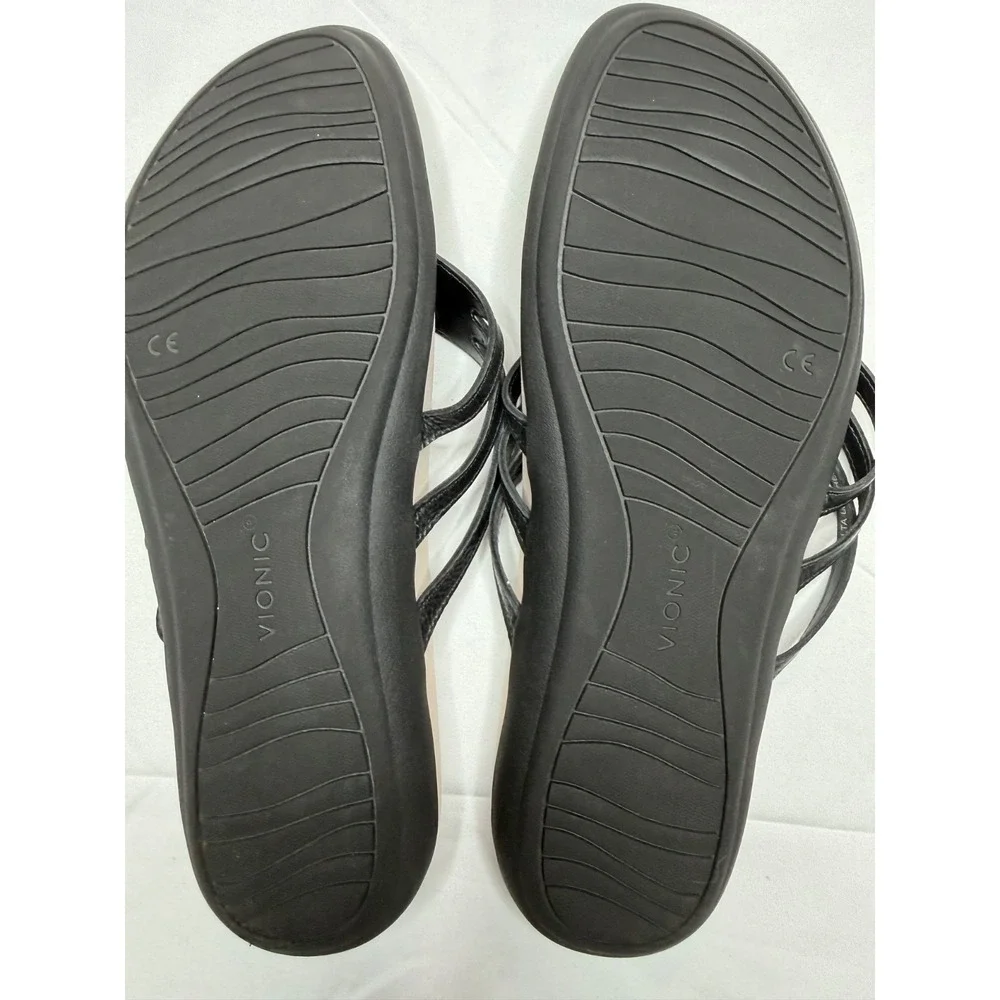 Vionic Alta Leather Comfort Thong Sandals Black Flip Flop Orthotic Women's 8.5